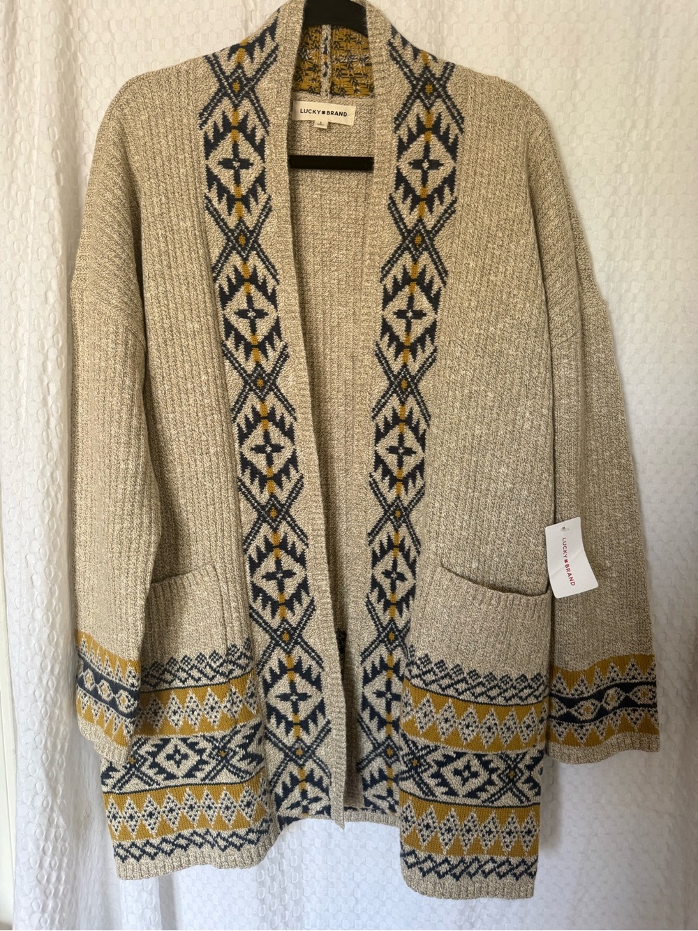 Lucky Brand Southwestern Open Front Cardigan Sweater Large NWT - Picture 2 of 7